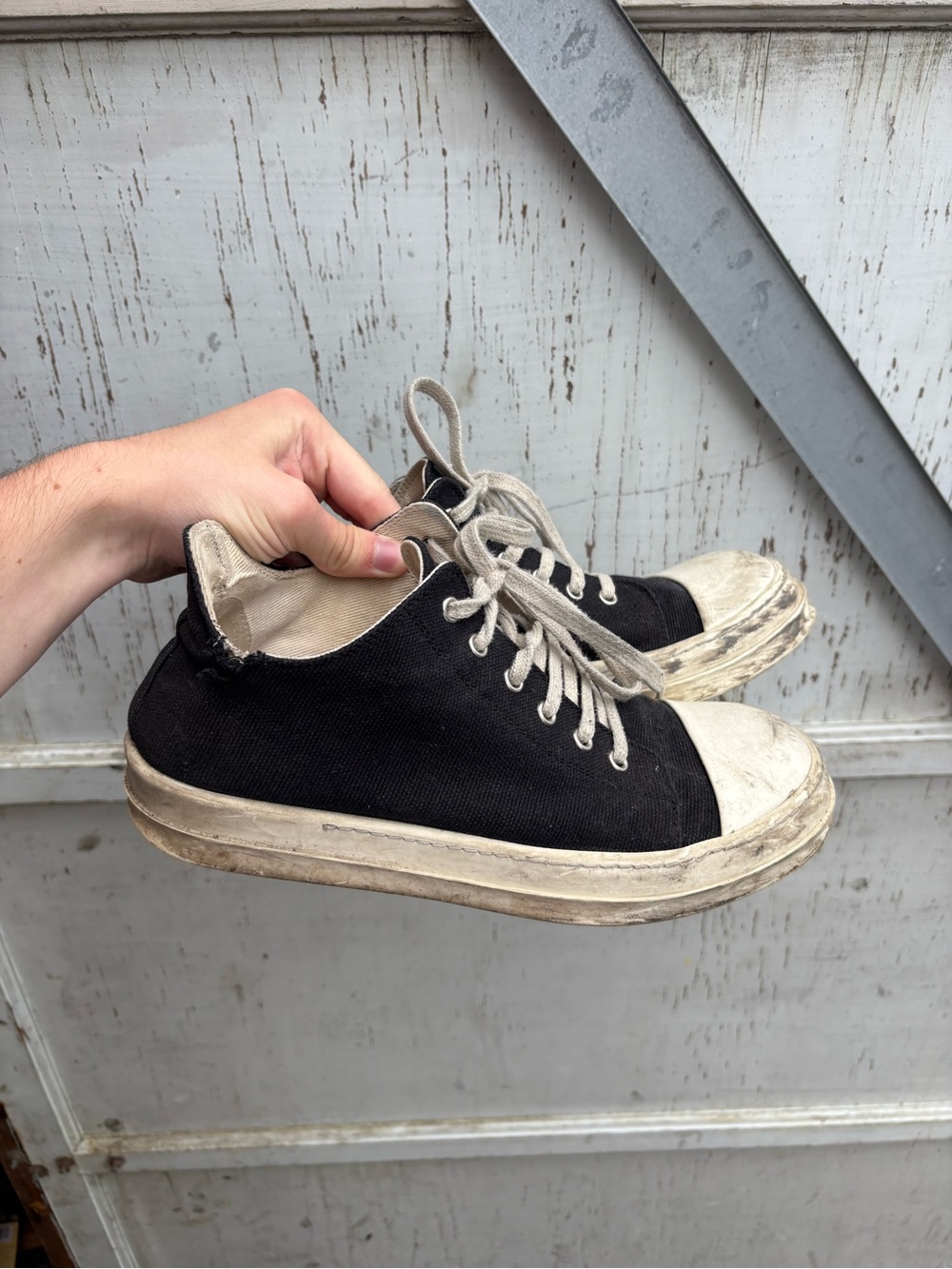 Rick Owens DRKSHDW Black Canvas Ramones Low-Top Archive Shoes 9.5